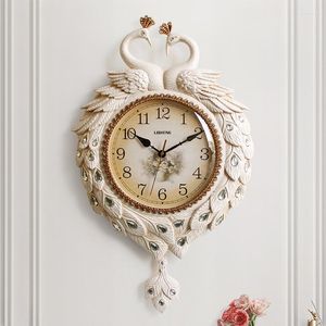 Horloges Murales TUDA Style Européen Paon Salon Grande Horloge Balançoire Silencieuse Chambre Atmosphère Élégant Pointeur Quartz Pendule