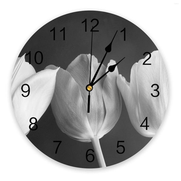 Horloges murales tulipe fleur noir et blanc décor à la maison moderne cuisine chambre chambre salon horloge