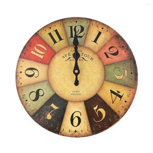 Horloges murales Style toscan en bois rustique horloge ronde chiffres arabes ferme vintage silencieux pour salon chambre