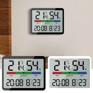 Horloges murales ultra mince réveil LCD grand écran numérique température hygromètre simple conception magnétique décoration de bureau
