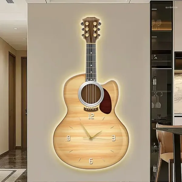 Relojes de pared Reloj de guitarra único con luz LED para amantes de la música Decoración del hogar