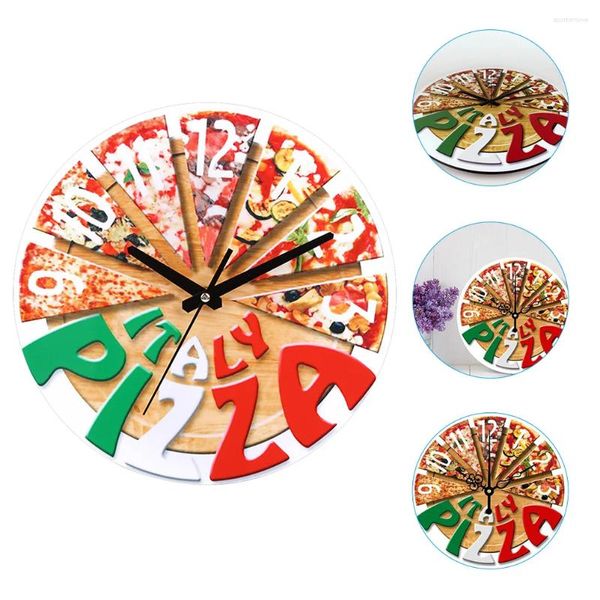 Horloges murales Horloge ronde unique Motif de pizza drôle Suspendu Décor de restaurant occidental