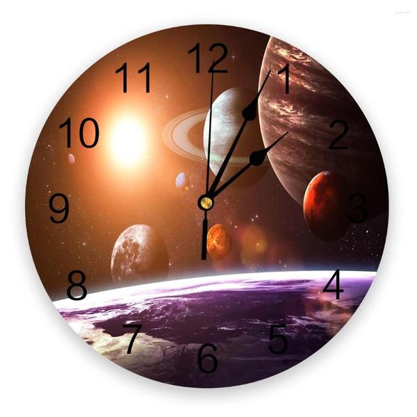 Horloges murales univers espace galaxie terre horloge décor à la maison chambre silencieux Oclock montre numérique pour chambres d'enfants