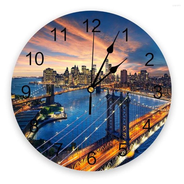 Horloges murales pont urbain Brooklyn coucher de soleil bâtiment de la ville horloge créative pour la décoration de bureau à domicile salon chambre montre suspendue