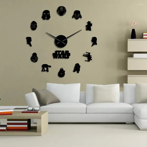 Horloges murales USA Classique Film Personnages Acrylique Miroir Autocollant DIY Grande Horloge Home Cinema Room Décor Sans Cadre Montre Géante