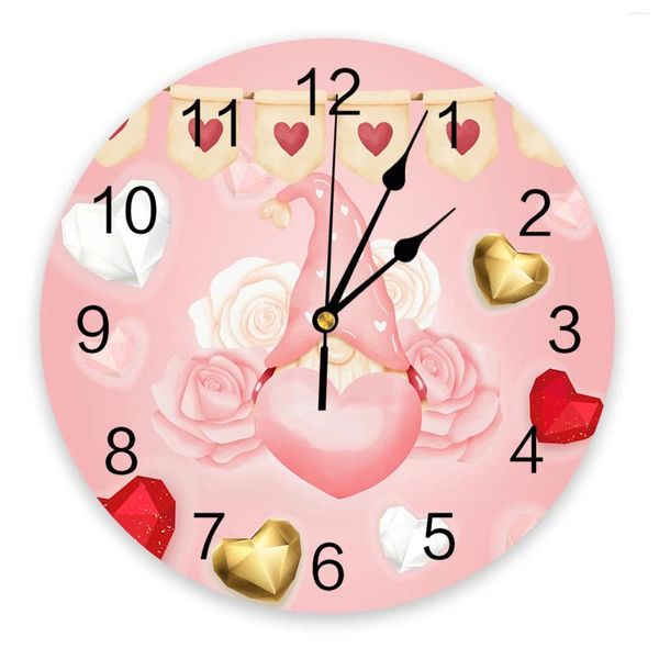 Horloges murales Saint Valentin Nain Amour Fleur Imprimé Horloge Moderne Silencieux Salon Décor À La Maison Montre Suspendue