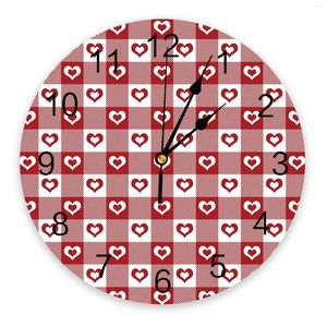 Wandklokken Valentijnsdag Liefde Rode Geruite Klok Modern Design Woonkamer Decoratie Keuken Mute Horloge Interieur Decor