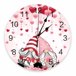 Horloges murales Saint Valentin Amour Romantique Rose Nain Imprimé Horloge Moderne Silencieux Salon Décor À La Maison Montre Suspendue