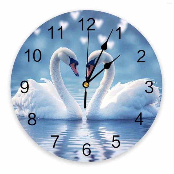 Relojes de pared Día de San Valentín Amor Cisne Impreso Reloj Moderno Silencioso Sala de estar Decoración del hogar Reloj colgante