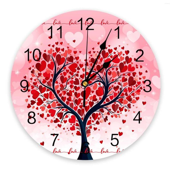 Relojes de pared Día de San Valentín Árbol de amor Ilustración Reloj impreso Moderno Sala de estar silenciosa Decoración del hogar Reloj colgante