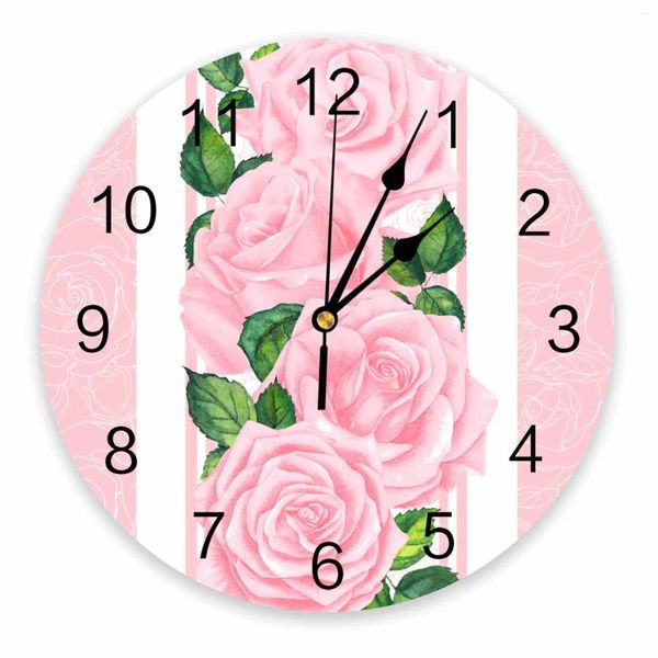 Relojes de pared Día de San Valentín Rose Rosa impresa Moderna sala de estar silenciosa Decoración del hogar Reloj colgante