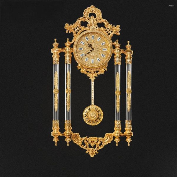 Horloges murales précieux laiton antique de luxe avec 24 carats plaqué or décoratif cuivre horloge suspendue pendule en bronze doré