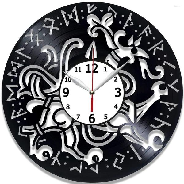 Horloge murale Viking Runes Idea - Cadeau fait main pour homme Art Home Decor Record Clock 12 pouces