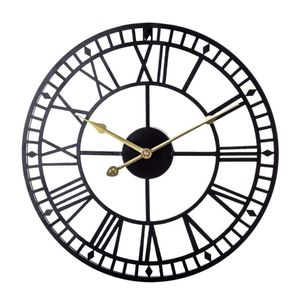 Wandklokken Vintage 1 stks 50 cm 20 inches Smeedijzeren Roman Silent Clock Hollow Hanging voor Home Decor - Zwart / Sliver / Golden