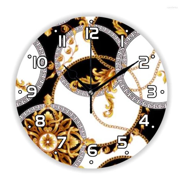 Horloges murales Vintage noir or baroque damassé rococo horloge salon de luxe cuisine chambre florale ornée grande montre décor à la maison