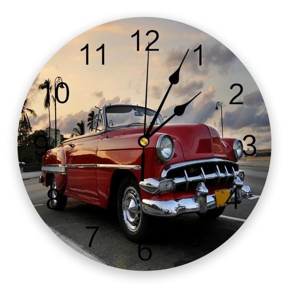 Horloges murales voiture Vintage horloge rouge pour chambre d'enfants décor à la maison moderne numérique vivant autocollants ClocksWall