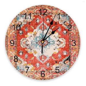 Horloges murales Vintage tapis Texture horloge grande cuisine moderne salle à manger ronde chambre silencieux suspendu montre