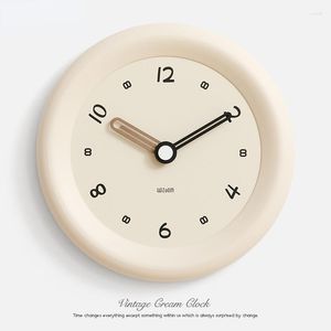 Horloges murales Vintage Crème Horloge Moderne Minimalisme Circulaire Pour Chambre Étude Salon Restaurant Décoration Montre Muet