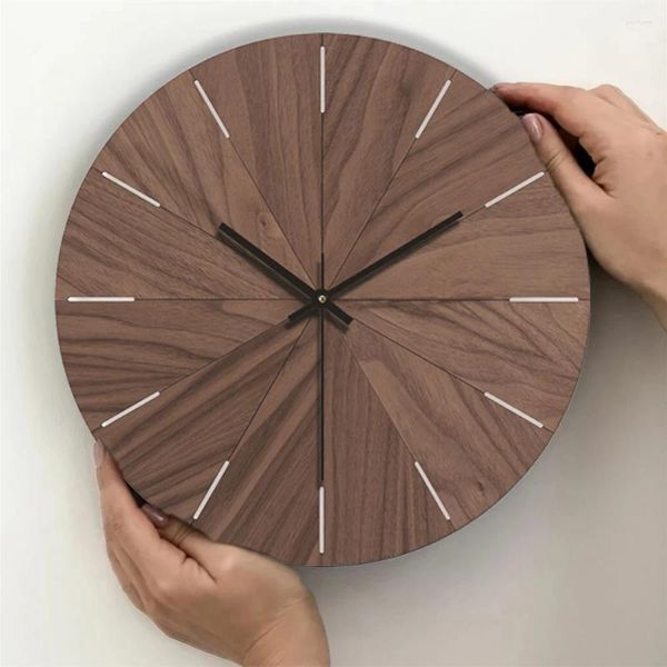 Relojes de pared Reloj de sala de estar de grano de madera con esfera vintage Decoración silenciosa simple sin tictac para interiores/exteriores