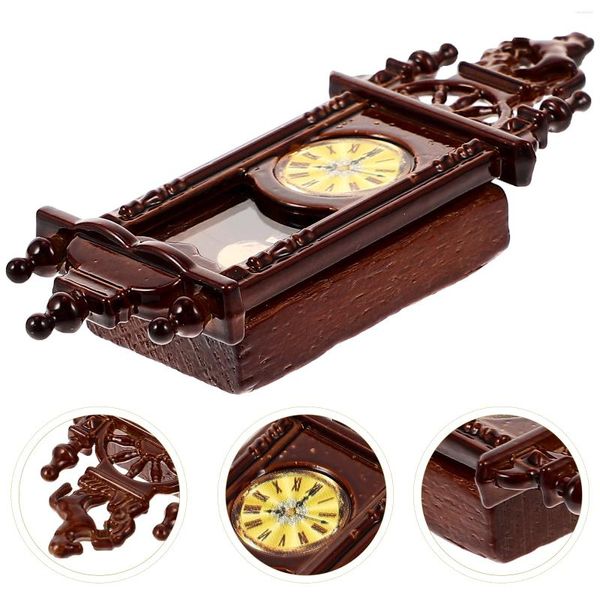 Relojes de pared Reloj Vintage Dollhouse 1:12 Modelo en miniatura de escala Madera para sala de estar y muebles simulados para niños