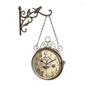 Horloges murales Vintage Double face horloge silencieuse maison chambre dortoir