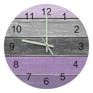 Relojes de pared Vintage granja púrpura grano de madera grandes agujas luminosas redondas reloj decoración habitación adornos colgantes decoración silenciosa