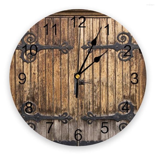 Horloges murales Vintage ferme porte en bois horloge rustique pour chambres d'enfants silencieux décor à la maison salon cuisine numérique