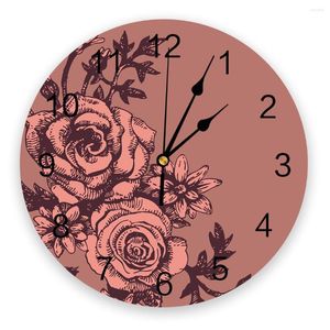 Horloges murales Vintage fleur Roses horloge ronde créative décor à la maison salon Quartz aiguille montre suspendue