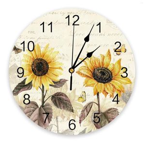 Horloges murales Vintage fleurs papillons jaune tournesol horloge Design moderne salon décoration cuisine silencieux décor à la maison