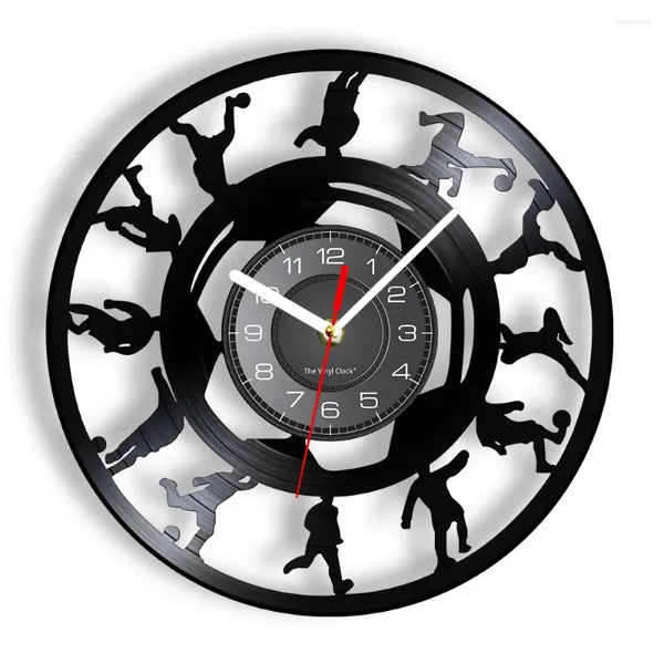 Horloges murales Joueurs de football vintage Silhouette Record Clock Soccer Kicking Ball LP Montre Sports Art Décoration