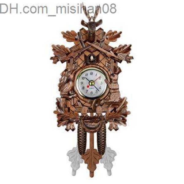 Relojes de pared Vintage hogar decorativo pájaro reloj de pared colgante de madera reloj de cuco sala de estar péndulo C reloj de arte artesanal para nueva casa Z230706