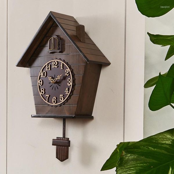 Horloges murales vintage Grande horloge en bois 3d salon coucou pendulum oiseau silencieuse miauteur