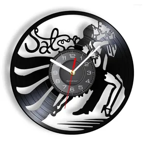 Horloges murales Vintage Latin Salsa Dance Art Clock Dancing Couple Silhouette Record Ballroom Studio Lampe