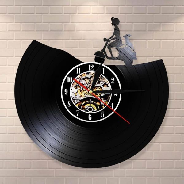 Relojes de pared Reloj de registro de motocicleta vintage Transporte Arte Scooter Moto Decoración del hogar Biker Drivers Regalo