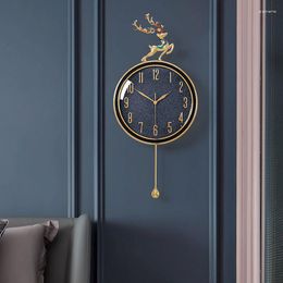 Wandklokken Vintage Noordse stijl klok slaapkamer gouden slinger metalen ontwerp handen industrieel mecanismo reloj pared home decor