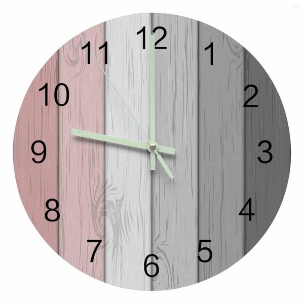 Horloges murales Vintage rose gris progressif Grain de bois pointeur lumineux horloge maison ornements rond silencieux salon bureau décor