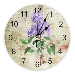 Wandklokken Vintage Plant Lavendel Paarse Bloem Klok Modern Design Woonkamer Decoratie Mute Horloge Interieur Decor