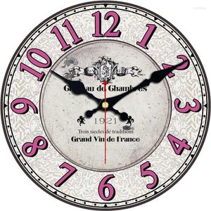 Horloges murales Vintage Ronde En Bois Horloge Classique Horloge Murale Art Non Coutil Décoration De La Maison Grand Vin De France