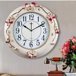 Wandklokken Vintage Stille Klok Glas Digitale Naald Ronde Witte Tuin Reloj Pared Decorativo Woondecoratie Artikelen