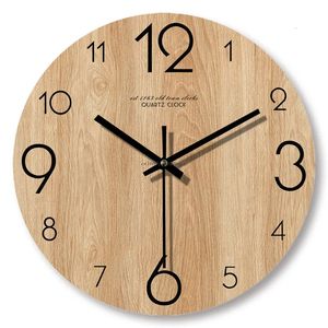 Horloges murales Vintage Grain de bois Simple horloges murales silencieux créatif salon décoration horloge murale moderne maison cuisine décoration murale horloges 231009