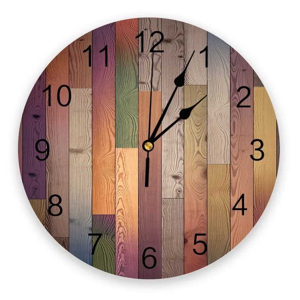 Horloges murales Vintage planche de bois horloge murale ronde Design moderne maison salon décoration chambre d'enfants cuisine horloge de Table