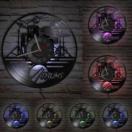 Relojes de pared Record de vinilo Reloj Creative CAR Reloj Kit Drum Kit Modelado de instrumentos Musicales Reloj Caballero Decoración del hogar