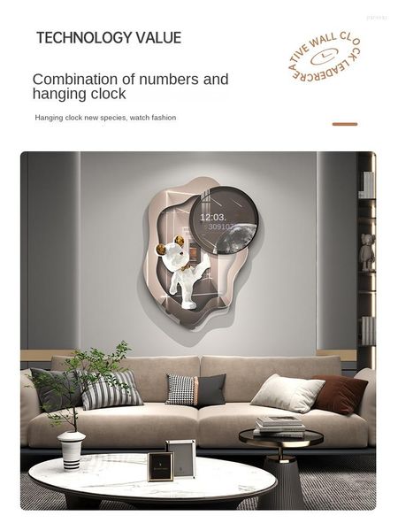 Horloges murales Violent Bear Horloge électronique Calendrier 2023 Salon Luxe Montre moderne simple