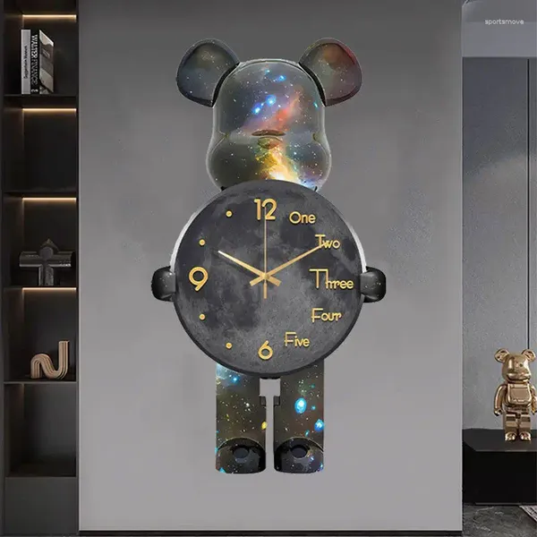 Horloges murales Violent Bear Watch Clock Salon Salle à manger Simple Maison moderne Silencieux Voyager