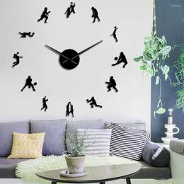 Wandklokken volleybalspelers spiegel sticker modern stille klok horloge woonkamer sport decor huiswarming cadeau