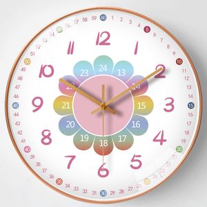 Horloges murales Horloge murale Design moderne décor mural dessin animé nordique décorations de chambre d'enfant pour filles maison salon décoration Art horloge silencieuse 2 230303