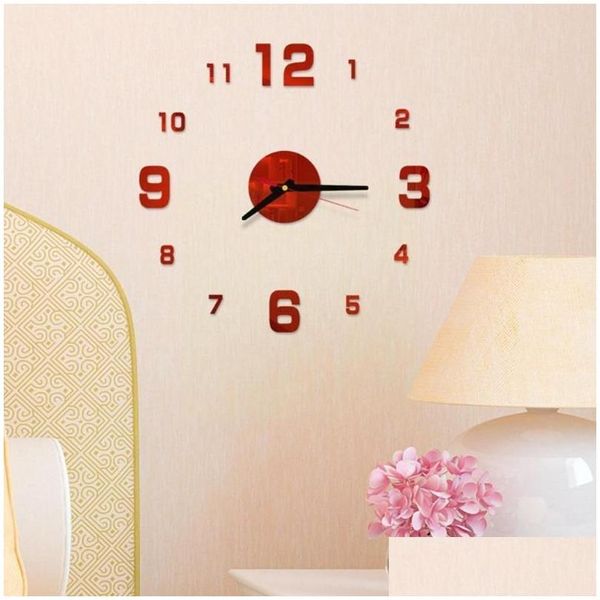 Relojes de pared Relojes de pared 3D DIY Números romanos Acrílico Espejo Etiqueta Reloj Decoración para el hogar Mural Calcomanías para cocina Sala de estar D D0O9Wall C Dhczf