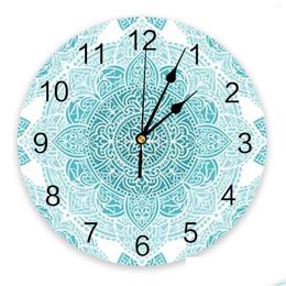 Relojes de pared Relojes de pared Reloj de mandala turquesa y blanco Gran cocina moderna Comedor Dormitorio redondo Silencioso Colgante Drop Entrega Hogar Otrtp