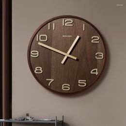 Horloges murales noyer horloge européenne muet marron en bois pointeur Design moderne matière plastique Reloj De Pared décor à la maison