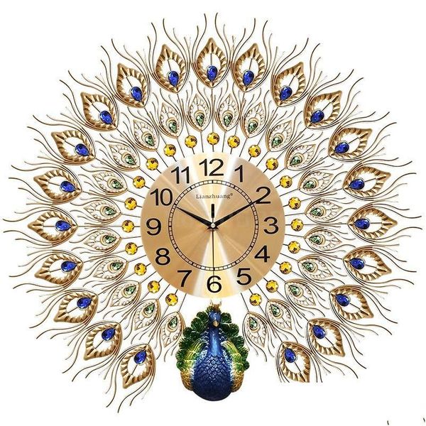 Relojes de pared Relojes Peacock Reloj Sala de estar Fashion Big Watch Decoration Creative Silent Quartz de 20 pulgadas Drop entrega Jardín D Dhul3